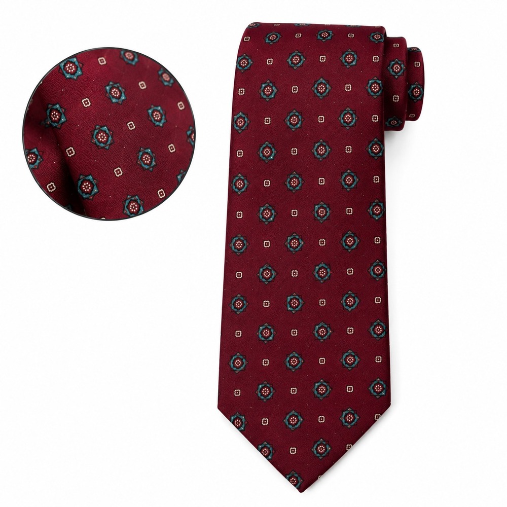 Mario Valentino Men's Necktie Burgundy Geometric Pattern 100% Silk W3